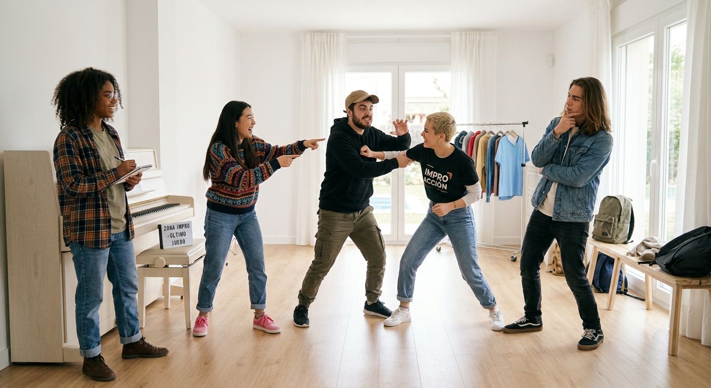 Dos intérpretes ensayando una escena teatral